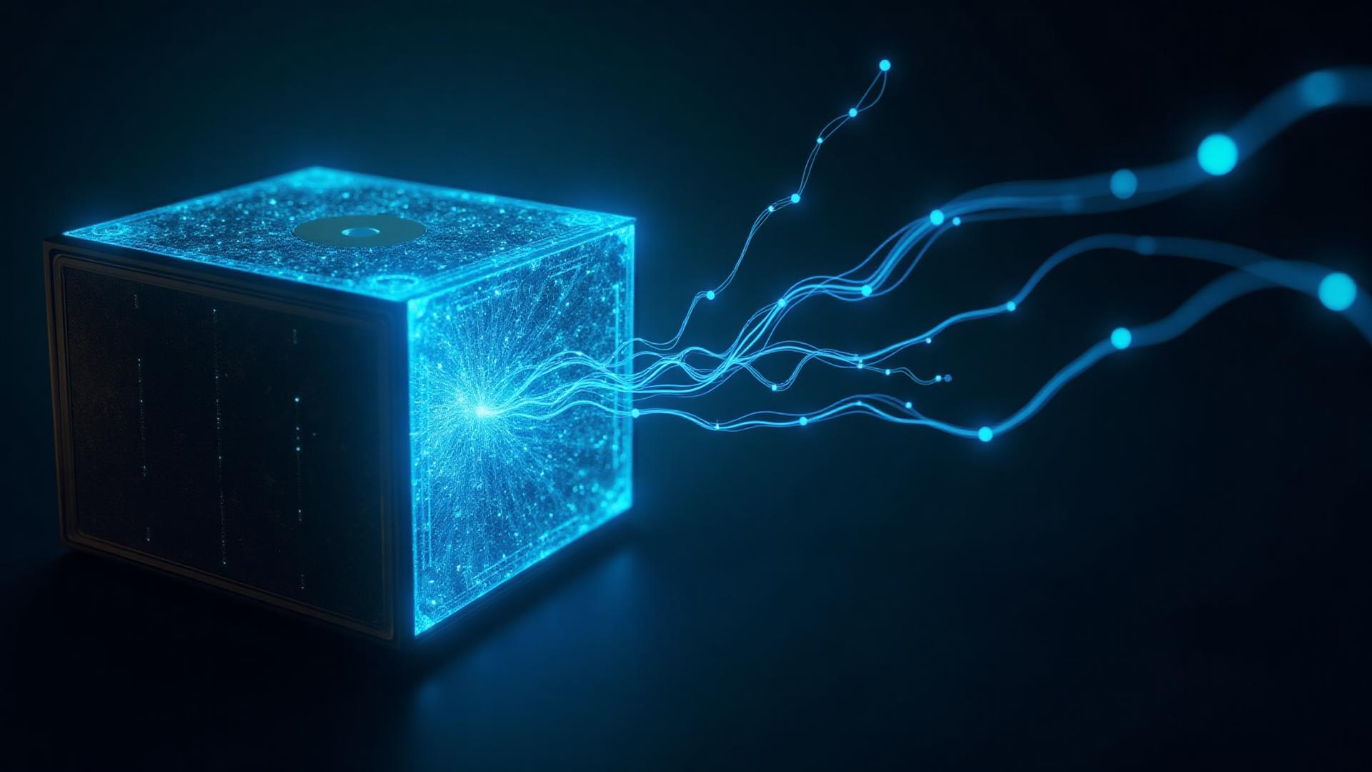 Abstract blue light revealing structure from a former black box