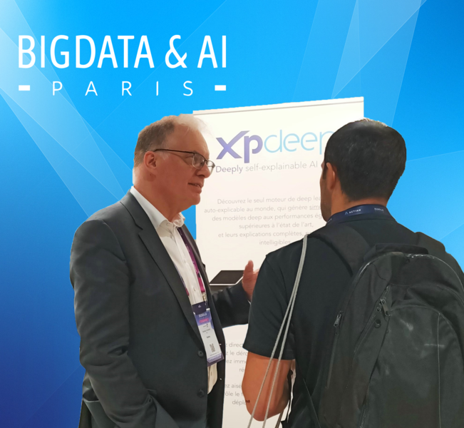 Big data & IA 2023 picture of talk with our CEO Stanislas Chesnais